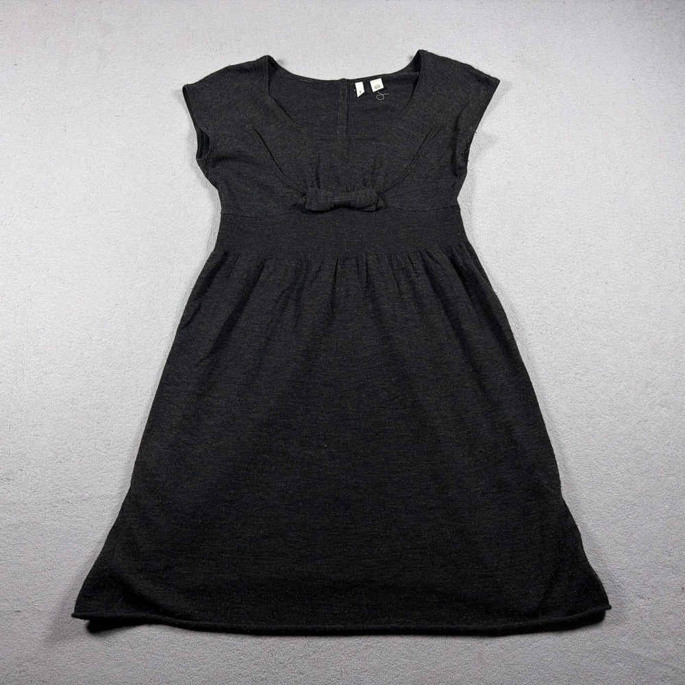 Moth Sweater Dress Women Medium Fit Flare Gray Preppy Wool Blend Button Back Bow
